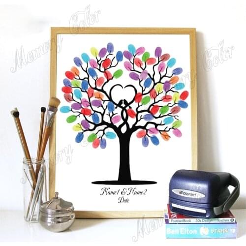 Custom Names Date Wedding Guestbook For Fingerprint Sign Wedding Decoration Fingerprint DIY Tree (1-2 set Ink Pad Included)