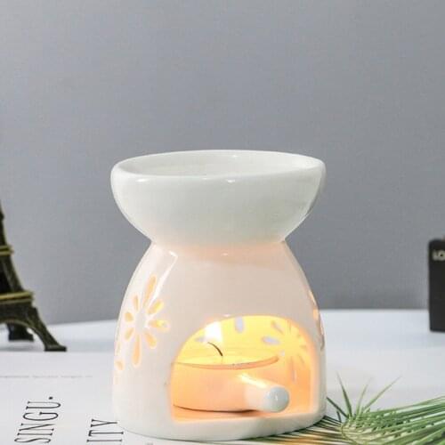 Ceramic Aroma Burner Essential Oil Lamp Hollowing Candle Holder Incense Censer Aromatherapy Furnace Candlestick
