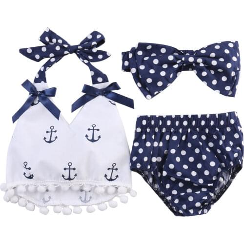 Toddler Infant Baby Girls Clothes Anchors Tops Shirt Polka Dot Briefs Head Band 3pcs Outfits Set