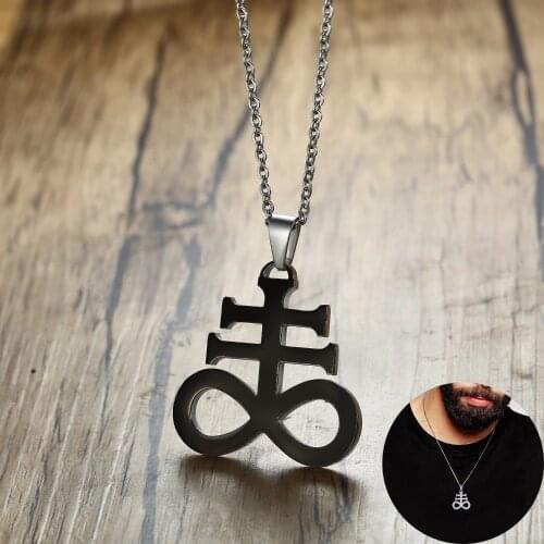 Cool Leviathan Cross Sulphur Pendant Necklace Stainless Steel Church of Satan Satanic Inverted Crucifix Male Jewelry