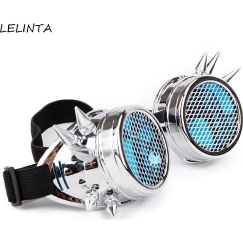 LELINTA Men Women Blue Clear Glass Lens With Mesh Silver Rivet Goggles Steampunk Glasses Cosplay Vintage Welding Gothic Eyewear