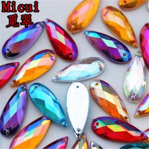 Micui 100Pcs 9*21mm AB Drop Senior Taiwan Acrylic Rhinestones Crystal Flatback Gems Stone For Clothes Dress Sew On 2 Hole ZZ338
