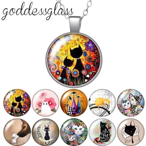 Cute Cat Lovely cats Pet Footprints animals Round Glass glass cabochon silver plated/Crystal pendant necklace jewelry for Gift