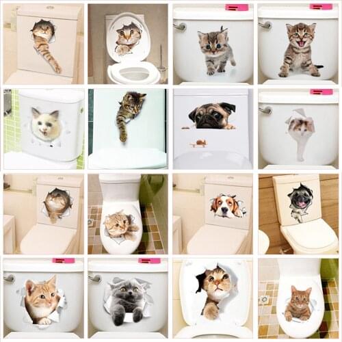Lovely 3D Hole View Cat Dog Wall Sticker Bathroom Poster Kicthen Pvc Mural Toilet Decorative Decals Art Funny Animals Home Decor