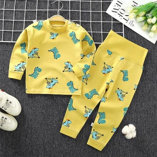 New 2021 Kids Boys Girls Pajama Sets Cute Cartoon Print Long Sleeve T-Shirt Tops with Pants Toddler Baby Sleeping Clothing Sets