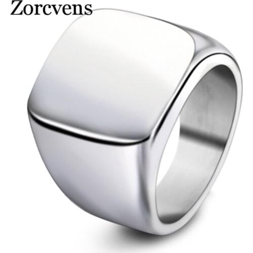 ZORCVENS New Fashion Punk Vintage Square Big Width Rings Fashion man Finger Men Ring Stainless Steel Jewelry
