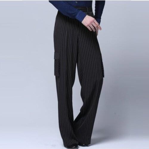Newest Latin Dance Pants Males Classical Stripe Long Pants Men Ballroom Square Exercise Trousers Dance Practice Trousers B-6987