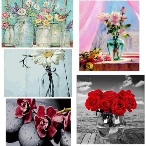 New 5D Diamond Painting Flower Vase Rose Embroidery Rhinestone Cross Stitch Gift Home Office Decor Kids Adult Factory Direct
