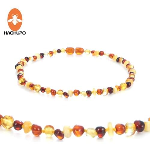 HAOHUPO Multi color Amber Teething Necklace for Baby Women Baltic Polished Amber Natural Beads Jewelry Collar Suppliers