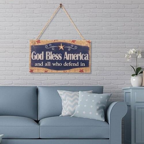 Hanging Plaque American Flag Wood Wall Hanging Fourth of July Decor Sign God Bless America for Garden Home Decor GQ
