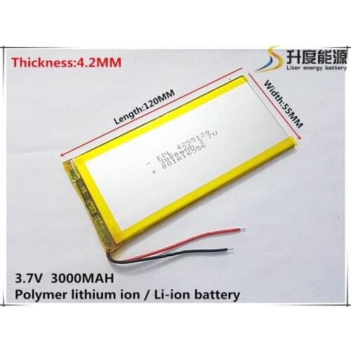 Size 4255120 3.7V 3000mah Lithium polymer Battery with Protection Board For PDA Tablet PCs Digital Products Free Shipping