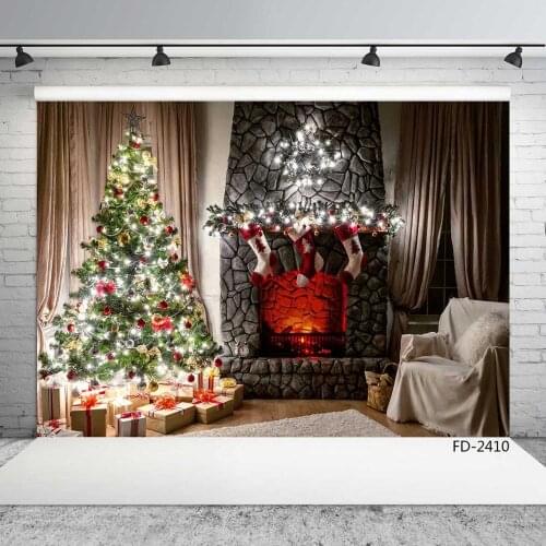 Christmas Tree Gifts Photographic Backgrounds Vinyl Cloth Backdrops for Baby Children Party photo shooting Photo Studio