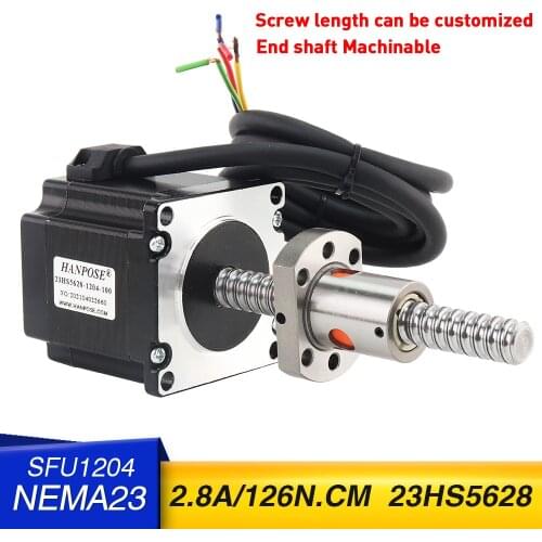 23HS5628 Ball screw motor nema23 Stepper Motor 5pcs 126N.cm 100mm 200mm 300mm with sfu1204 ball screw for CNC 3D Printer