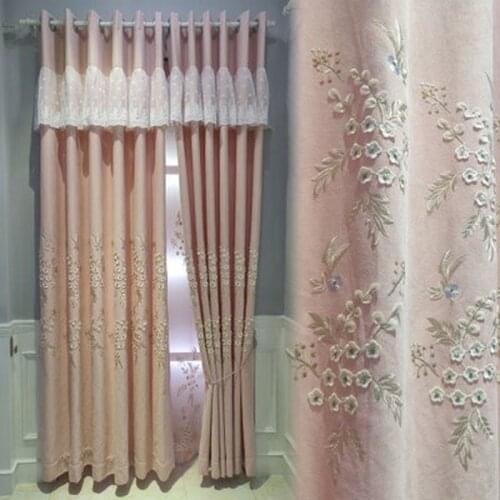 Modern Curtains for Living Room Bedroom Thickened Chenille Relief Embroidery Curtains Pink Blue Finished Product Customization