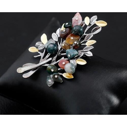 Vintage Stone Bouquet Brooches for Women Large Elegant Suit Dress Enamel Tree Brooch Pin Fashion Jewelry Party Accessories Gift