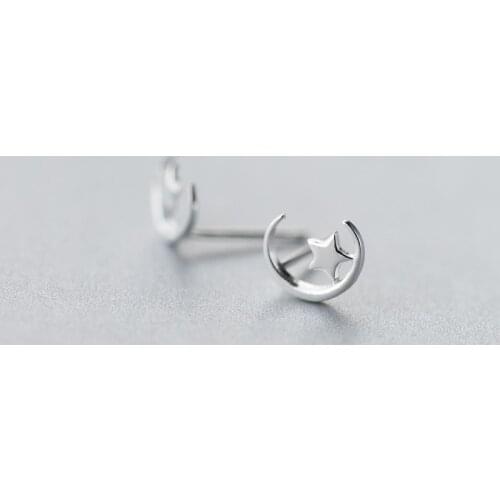 925 Sterling Silver Star Moon Stud Earrings For Women Casual Style Girl Earings Personality Jewelry
