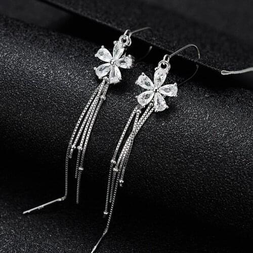 New Korea Trend 925 Sterling Silver Long Tassel Earrings For Women Crystal Flower Ear Thread Zircon Jewelry 2020 Luxury Fashion