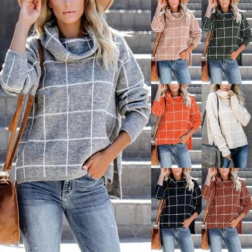 Woman sweaters 2021 new fashion Turtleneck pullover new Europe and the former short rectangle lattice lapels sweater MMY120120