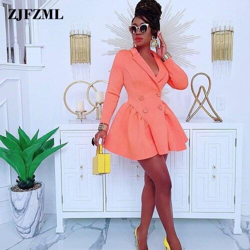 Office Lady Pink Black Womens Blazer Dress Early Autumn Notched Neck Full Sleeve Vestidos Fashion Double Breasted Pleated Robe