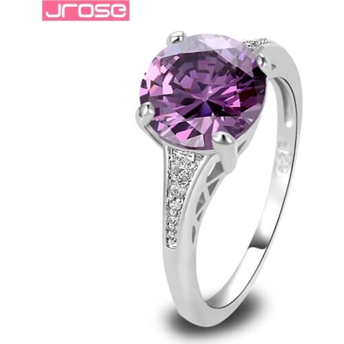 JROSE Awesome Round Cut Purple White Cubic Zirconia Fashion Women Silver Ring Size 6 7 8 9 10 11 12 13 JEWELRY Gifts Wholesale