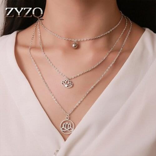 ZYZQ Bohemia Stylish Lovely Lotus Pendant Necklace Bright Silver Plated Exquisite Daily Accessories Jewelry Wholesale Lots&Bulk