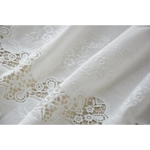 1 Yard Off White Cotton Lace Fabric With Retro Floral Hollowed Out Floral Pattern