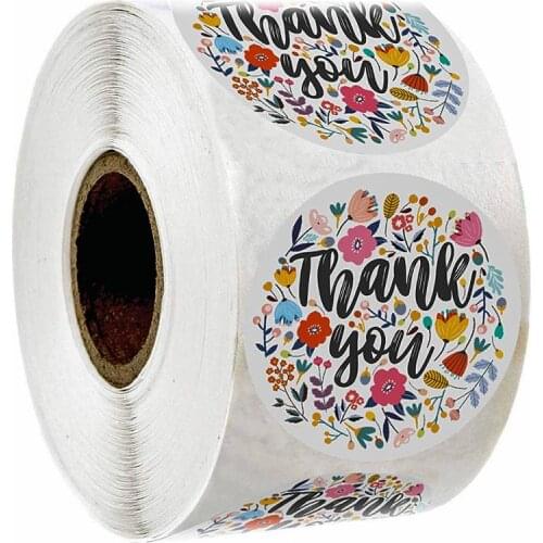 500 Pcs/roll Round Thank You Stickers Seal Labels 1 Inch Colorful Flowers Stickers Children Gift Stickers