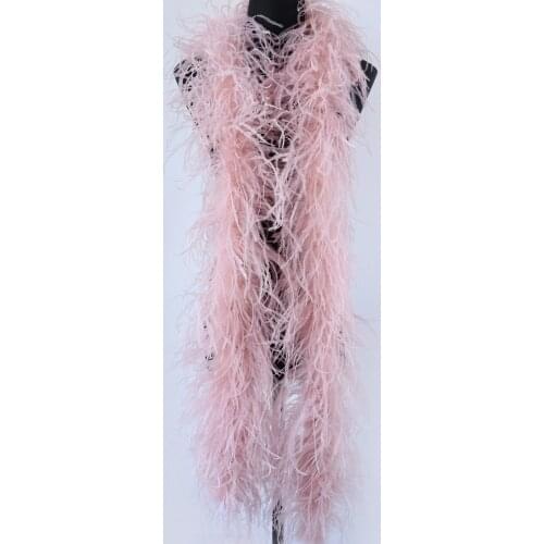6ply Leather pink Ostrich Feather Boas High quality Fluffy Feather Shawl/Scarf Wedding Dress Feathers for craft 2 meter Dyed
