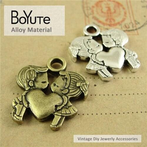 BoYuTe (40 Pieces/Lot) 21*44MM Vintage Accessories Parts Alloy Antique Bronze Silver Double Love Pendants for Jewelry Components