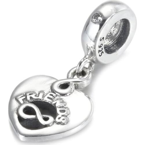 Authentic S925 Silver Pendant Bead fit Lady Bracelet Bangle Friends Forever Heart Dangle Charms DIY Jewelry
