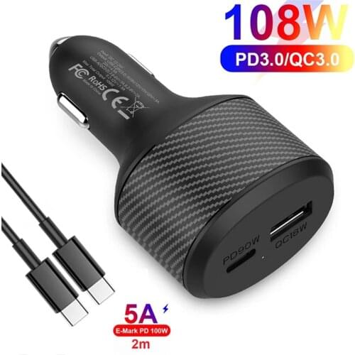 108W/84W USB C Car Fast Charger For Type-C Laptops iPhone12/11/SE Xiaomi Samsung PD3.0 QC3.0 Quick Charging Type C Charger
