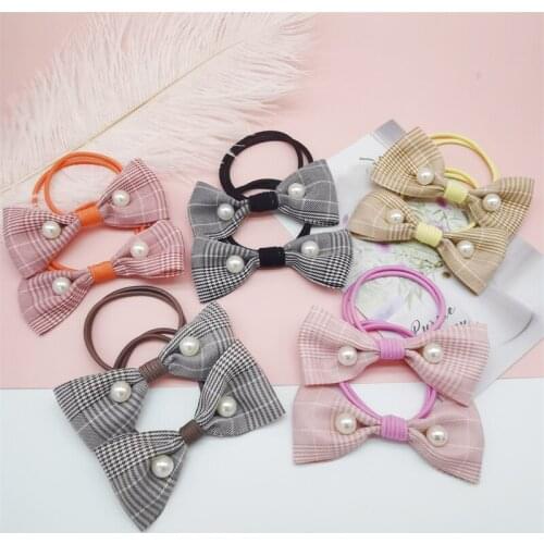 10PCS Hair Bows For Girls Pearl Color Scrunchie Elastic Bands Korean Rope Accessories Women Sweet Ponytail Headwear Headbands