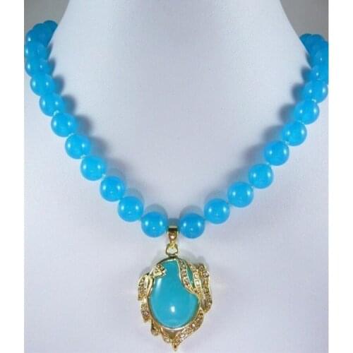 Free Shipping ladys finest accessory! noble blue jade Necklace + inlaid crystal blue jade pendant