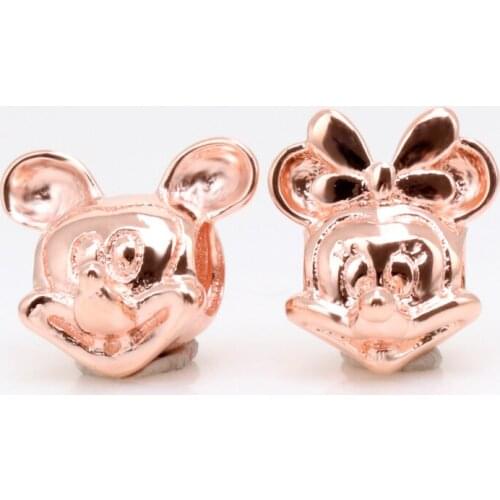 Bewill Genuine 925 Sterling Silver Mickey Minnie Charm fit Original bead Bracelet Jewelry Making DIY Gift