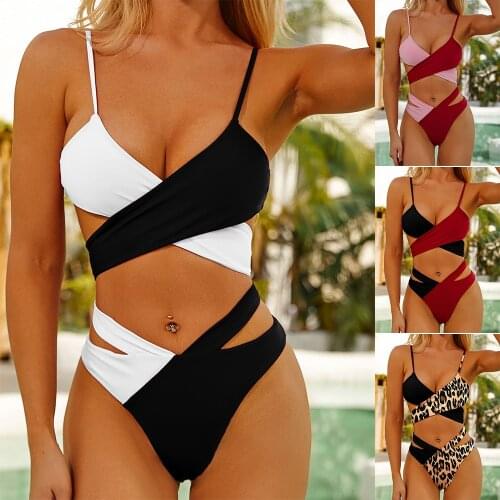 Open Back Bikini 2021 Pusch Up Womens Swimsuit Two Color Cross String Bikinis Swimsuits Woman Sexy Europese 2021 Underwear for