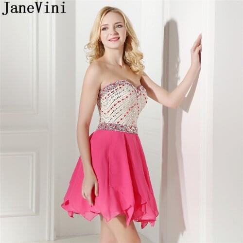 JaneVini Sparkly Crystal Cocktail Party Dress Beaded 2019 Candy Color Short Mini Teens Homecoming Dresses Graduation Gala Gowns