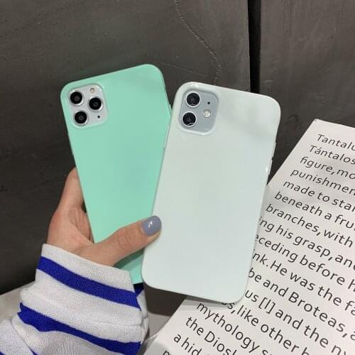 Candy Color Glossy Plain Phone Case For Apple iPhone 11 Pro 12 Max 8 Mini Plus 7 6 X XS XR Fashion Shockproof Back Fundas Cover