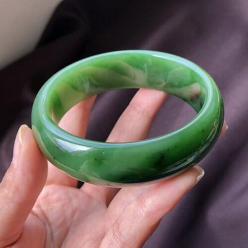 H30#Russian jasper bracelet Russian material spinach green wide strip jade bracelet