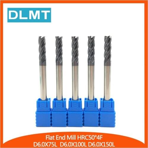 HRC50 4F-D6.0X75L D6X100L D6.0X150L 4 Flute 1pcs 6mm Carbide Endmill Standard Length Machining center cutting tools
