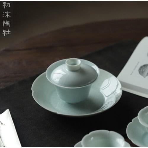 Of the jingdezhen shadow blue glaze left kiln on three tureen pot bearing only protect hot household kung fu tea set