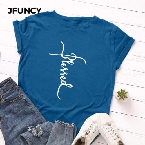 JFUNCY Letter Print Plus Size S-5XL Women T-shirts Female Short Sleeve Tee Tops Woman Casual Tshirt 2020 Summer Cotton T Shirt