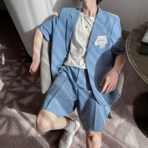 2021 Summer Mens Sets Casual Loose Suit Jacket Tracksuit Men Clothing Man Set Shorts Tracksuits Leisure Silk Clothes S-XL