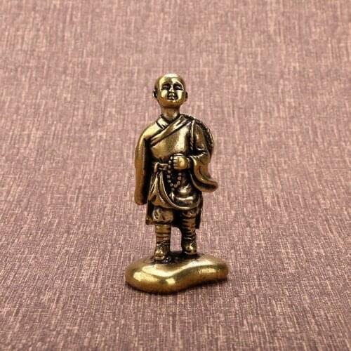 Antique Crafts Copper Little Monk Ornaments Bronze Sculpture Novice Monk Statue Home Decoration
