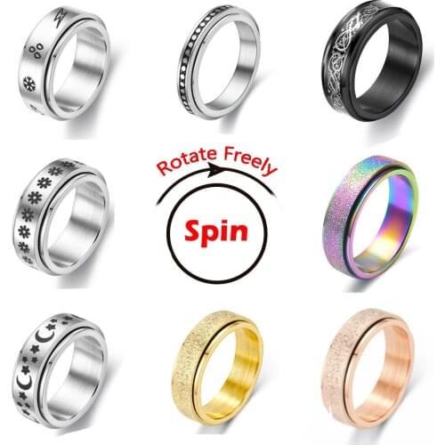 Anxiety Spinner Fidgets Rings For Women Stainless Steel Rotate Freely Spinning Rings Men Anti Stress Accessories Jewelry 2021