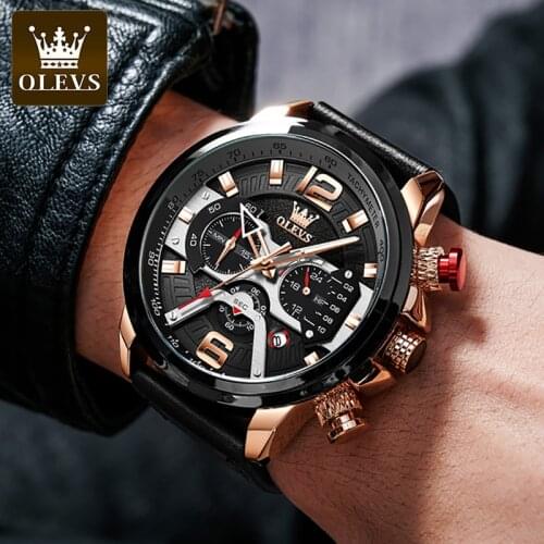 OLEVS Fashion Men Watches Sports Large Dial Quartz Wristwatch Luminous Hand Calendar Chronograph Male Clock Relogios Masculino