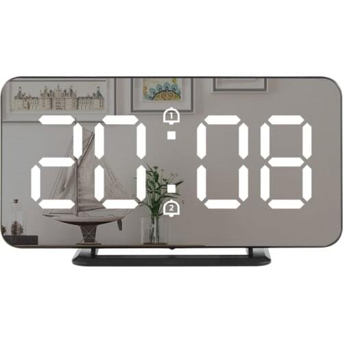 Wall Clock Mirror Alarm LED Watch Digital Electronic Temperature Snooze Clocks USB Nightlight Home Decoration Tools