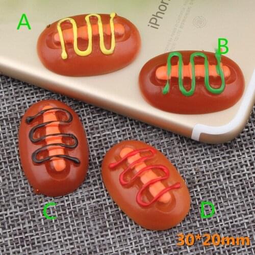 New 10pcs 30*20mm Flatback Resin Cabochons Kawaii Food Cute Bread Clay Beads charms Material Bow Center Clip DIY Embellishment
