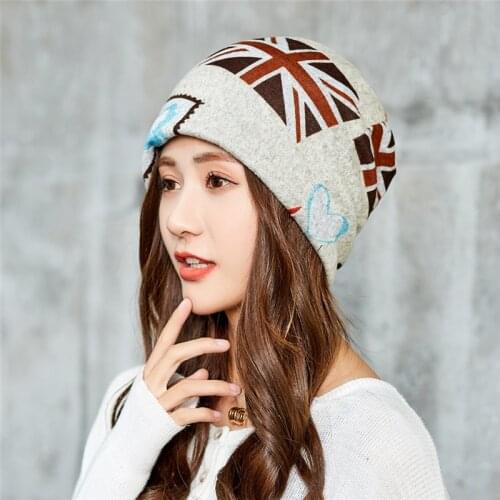 OKKDEY Autumn And Winter Dual-use Hats For Women Flag Pattern Design Turban Skullies Beanies Hat Fashion Ladies Scarf Face Mask