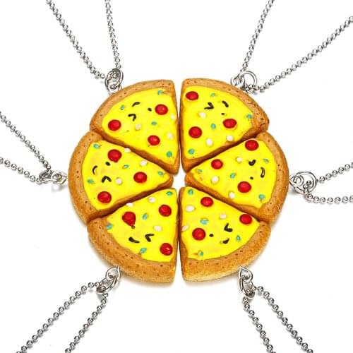 Best Friends Forever Necklace 6 PCS In 1 Set Pizza Necklace or Keychian Bff Friendship Best Gifts for Friends