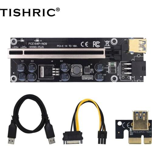 TISHRIC Riser Card VER009S Plus 1X To 16X Extender PCIE PCI PCI-E 009S Plus Riser 6Pin Graphics Extension Cable GPU Miner Mining